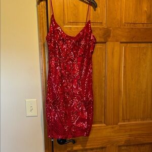 Gorgeous Red Sequin Spaghetti Strap Dress - Pefect for Prom or Homecoming.